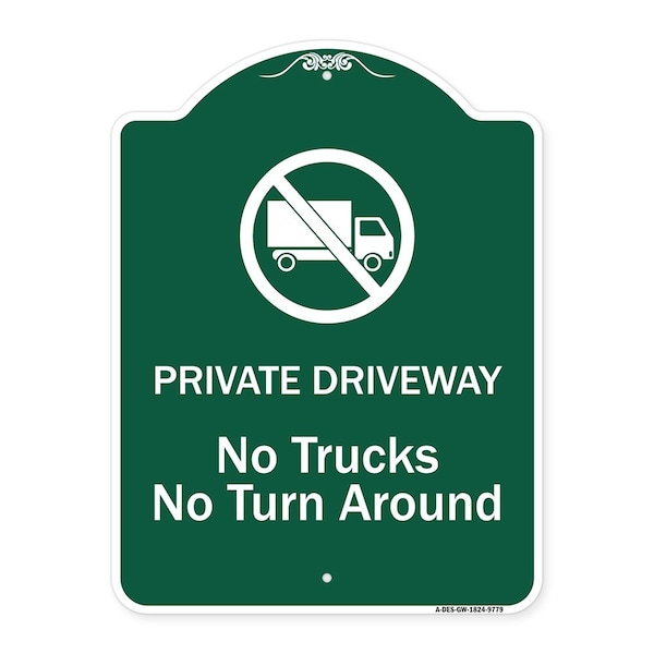 Signmission Private Driveway. No Trucks No Turnaround Heavy-Gauge Aluminum Sign, 24" x 18", GW-1824-9779 A-DES-GW-1824-9779 - main